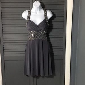 Hailey Logan grey halter x-back Beaded accents S